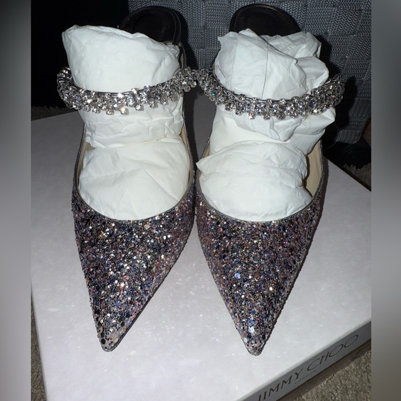 Jimmy Choo Bing 100 Glitter Pumps - Picture 3 of 9
